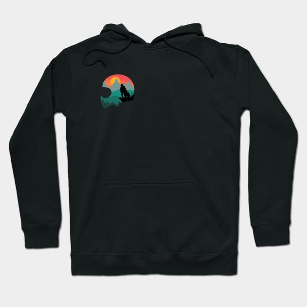 Riding into the Sunset: A Motorbike Adventure in Silhouette Art Hoodie by Artthree Studio